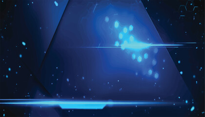 Abstract futuristic technology background with glowing blue geometric shapes and dynamic light flare