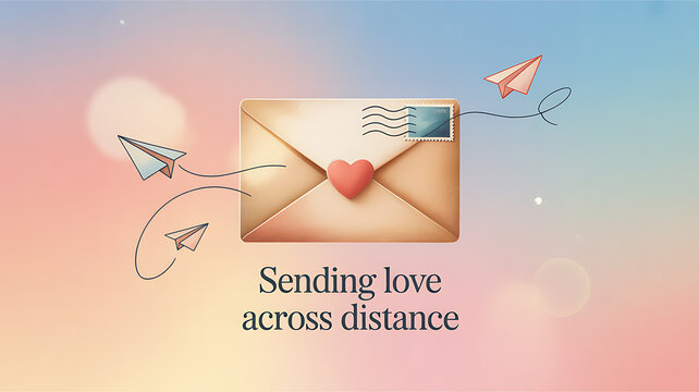 Illustration of a love letter with paper airplanes flying around, symbolizing sending affection across distances