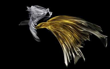 Elegant Gold and Silver Betta Fish Pair on a Black Background
