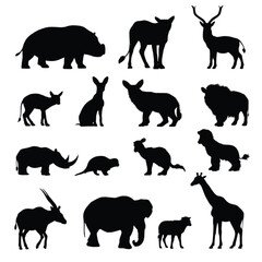 Collection of African animal silhouettes on white background