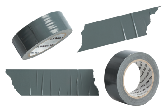 Multiple Duct Tape Rolls and Strips for Various Projects isolated on white background - Powered by Adobe