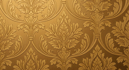 Gold embossed floral wallpaper texture, intricate leaf pattern, elegant and luxurious design, ideal for background or decorative purposes