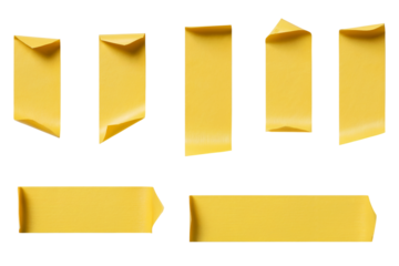 Yellow sticky notes for communication and reminder isolated on white background