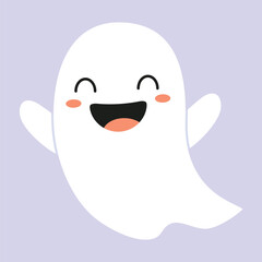 cute ghost cartoon character posing scary while laughing