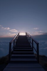 Obraz premium Staircase ascending above clouds at sunset with calm sky