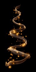 Glowing spiraling ribbon with sparkling lights on black background