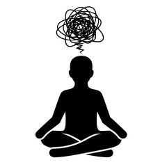 Meditating figure with a tangled mind. Anxiety and mental clutter.
