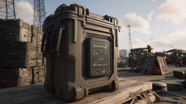Military Storage Case with Digital Interface on a Cargo Dock