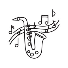 Saxophone line icon vector. Simple outline symbol for jazz and blues music. Minimalist brass instrument glyph for band, concert, and orchestra design.
