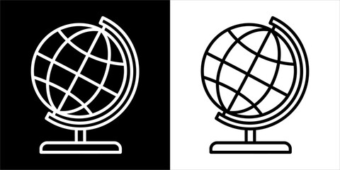 Obraz premium Simple black and white line art of a globe on a stand.