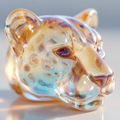 Artistic glass sculpture of a leopard head modern art gallery decorative object bright environment close-up creativity