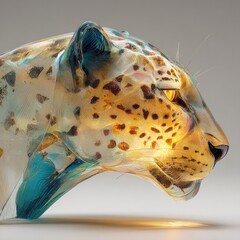 Dynamic visualization of a leopard's head artistic display digital art abstract environment close-up view conceptual interpretation