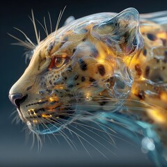 Dynamic leopard portrait in abstract style digital art showcase creative environment close-up perspective