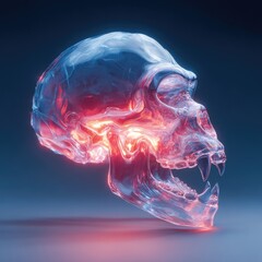 Illuminated glass skull art display digital gallery 3d model futuristic close-up abstract concept