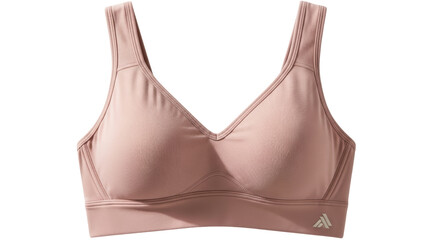 Isolated soft pink sports bra featuring a v-neck design and a comfortable, supportive fit