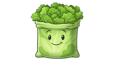Isolated lettuce, cute cartoon cabbage with a happy smiling face and delicious healthy green leaves