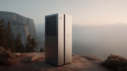Modern Air Conditioner Standalone Unit in Scenic Mountain Landscape