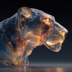 Fierce lion sculpture art gallery digital art modern environment close-up view creative concept