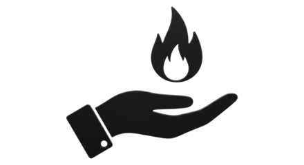 Isolated hand holds fire, symbolic protection, caring gesture, or spiritual guidance symbol