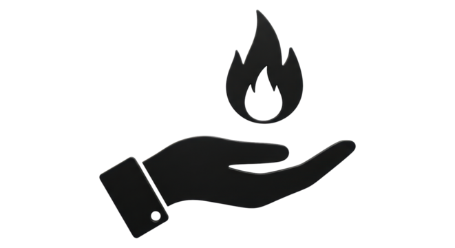 Isolated hand holds fire, symbolic protection, caring gesture, or spiritual guidance symbol