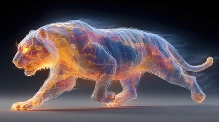 Dynamic abstract tiger running digital art vibrant colors dark background artistic concept