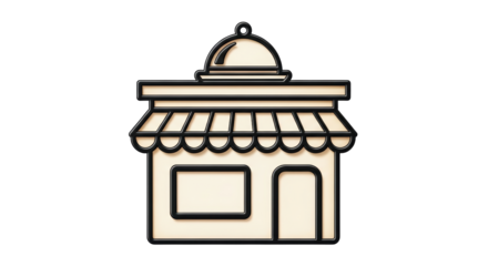 Isolated beige-colored shop, storefront or restaurant with a small, black outline