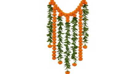 Decorative Orange Marigold Flower Garland with Green Leaves.