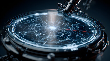 advanced telescope hologram projecting starmaps futuristic digital interface high tech astronomy design