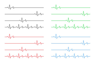 Obraz premium Heartbeat Line Vector Set – ECG Waveform in Black, Green, Red, and Blue