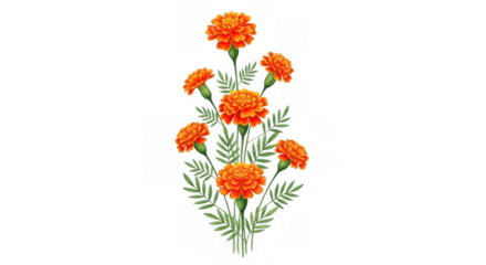 Vibrant Orange Marigold Flowers Bouquet on White Background.