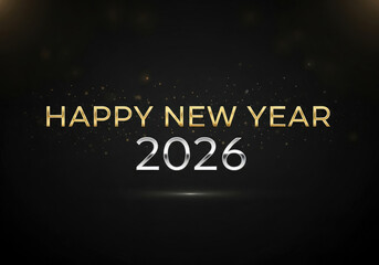 The Year 2026 in Shiny Gold And Silver Letters on Dark Background.