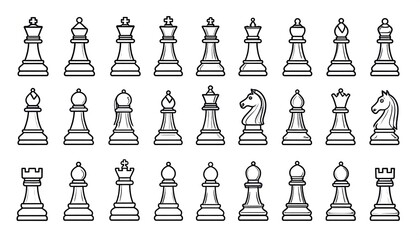 Chess pieces in a horizontal row