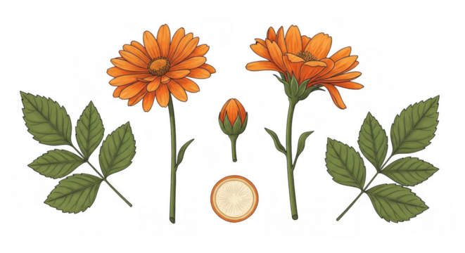 Orange flowers botanical illustration elements. - Powered by Adobe