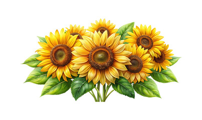Obraz premium A vibrant watercolor illustration featuring a beautiful bouquet of sunflowers in bloom