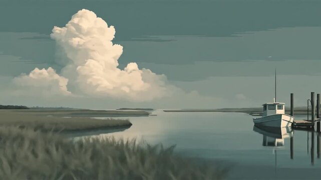 Calm water landscape with cloud