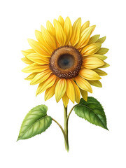 Obraz premium A beautiful close up of a vibrant yellow sunflower with green leaves
