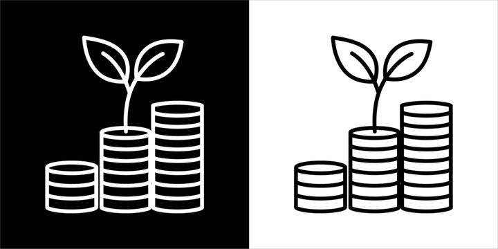 Stacked coins with a growing plant, symbolizing financial growth.