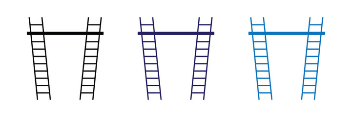 Three abstract ladder icons with different colored horizontal bars connecting them, isolated on white background