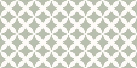 Geometric seamless pattern. Abstract vector sage green and white ornament texture with cross shapes, tiles, grid, lattice. Simple elegant background in gothic style with medieval motif. Repeat design