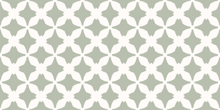 Geometric seamless pattern. Abstract vector sage green and white ornament texture with cross shapes, tiles, grid, lattice. Simple elegant background in gothic style with medieval motif. Repeat design