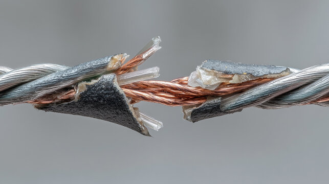 A wire is cut in half with a silver and red wire