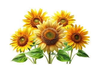 Fototapeta premium A vibrant display of sunflowers in full bloom against a white background
