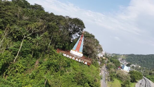 Religious Symbol Of Mongagua In Sao Paulo Brazil. Religious Skyline. Downtown Cityscape. Our Lady Of Aparecida Saint. Religious Symbol At Mongagua In Sao Paulo Brazil. Patron Saint Hill.