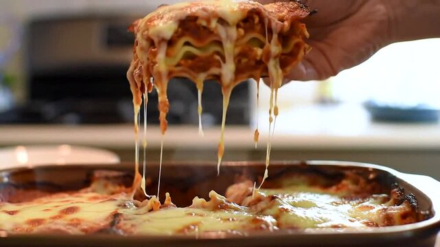 Savor the cheesy goodness of homemade lasagna, a warm and indulgent favorite for any meal.