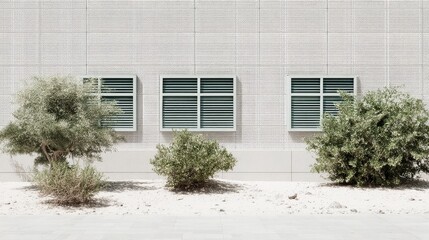 Modern Architectural Design with Lattice Window Shutters and Plants