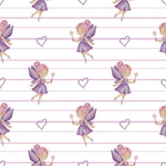 Princesses and Friends – watercolor seamless pattern
Repeating pattern featuring the full set of magical characters in gentle pastel colors.
