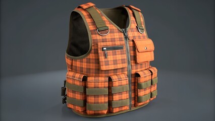 Tactical vests with orange plaid.