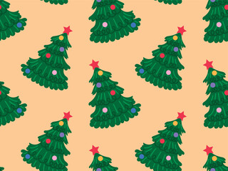 Seamless pattern with a cute decorated Christmas tree. Vector