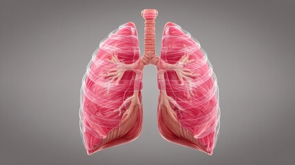 Detailed Illustration of Human Lungs with Bronchial Structure