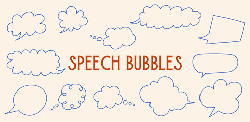 Speech Bubble Doodle Set, Talk Bubble, Hand Drawn Chat Boxes Vector Illustration Isolated on a Background, empty comic speech bubbles, message or communication icons